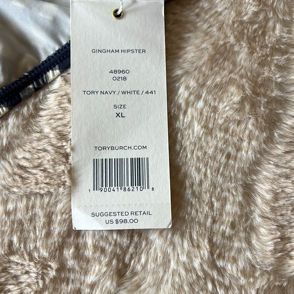 TORY BURCH Gingham Navy Hipster Bikini Bottoms